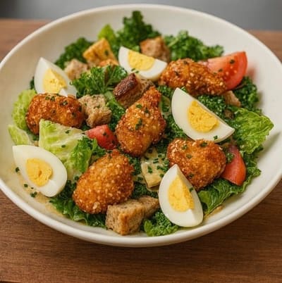 Salade composée avec oeufs et bouchées croustillantes