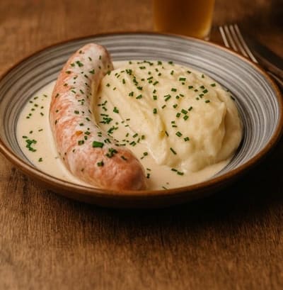 Saucisse servie avec purée maison