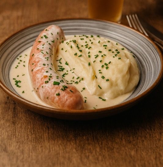 Saucisse servie avec purée maison